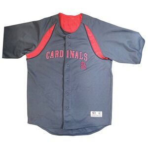Truefan VTG St Louis Cardinals Baseball Jersey Adult Large Gray Red Button Up